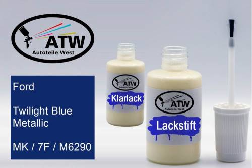 Ford, Twilight Blue Metallic, MK / 7F / M6290: 20ml Lackstift + 20ml Klarlack - Set, von ATW Autoteile West.
